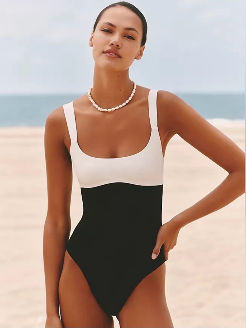 NWT LSPACE Descanso Black White Colorblock One-Piece Swimsuit Tie Back Medium